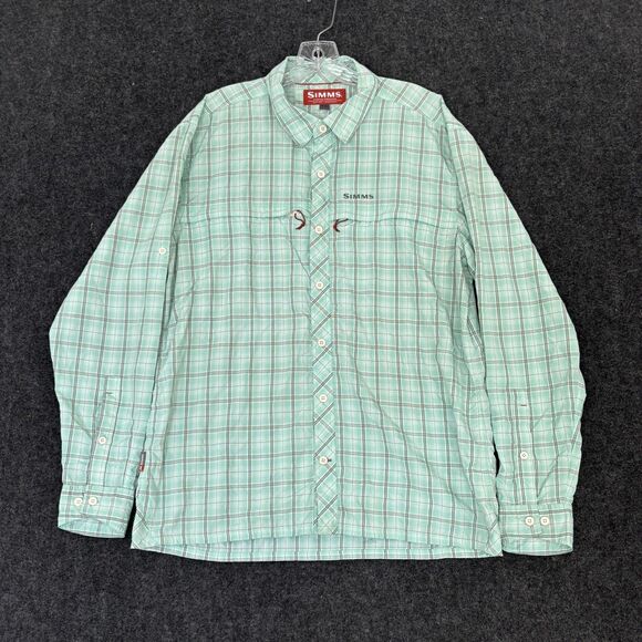 Simms Stone Cold Fishing Shirt Men's Large Green Plaid Button Down Pockets - Picture 1 of 8